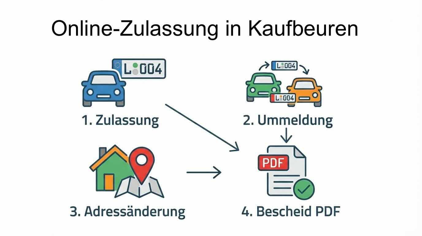 Online Zulassungsverfahren wie Zulassung, Ummeldung, Adressänderung oder Wiederzulassung in Kaufbeuren