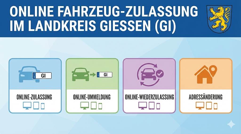 Online Zulassungsverfahren wie Zulassung, Ummeldung, Adressänderung oder Wiederzulassung im Landkreis Gießen