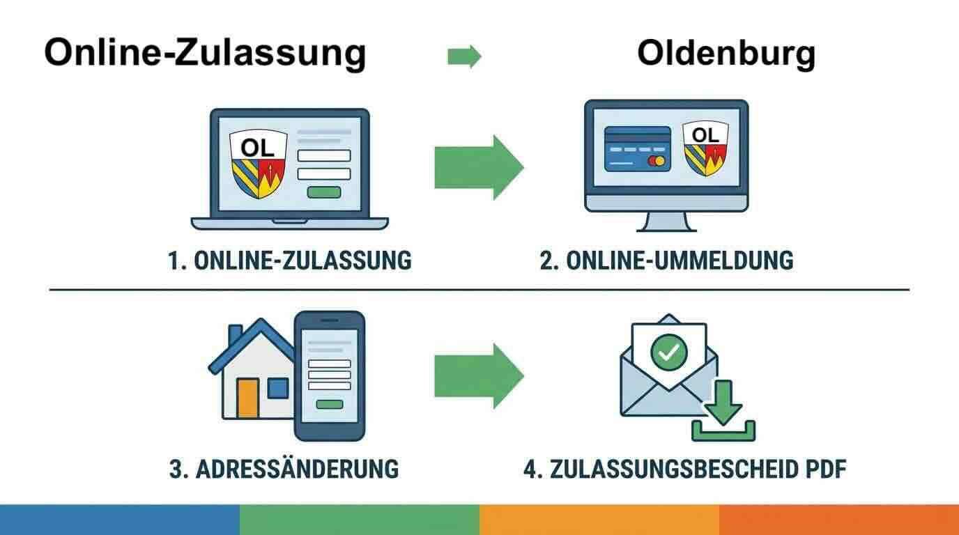 Online Zulassungsverfahren wie Zulassung, Ummeldung, Adressänderung oder Wiederzulassung in Oldenburg