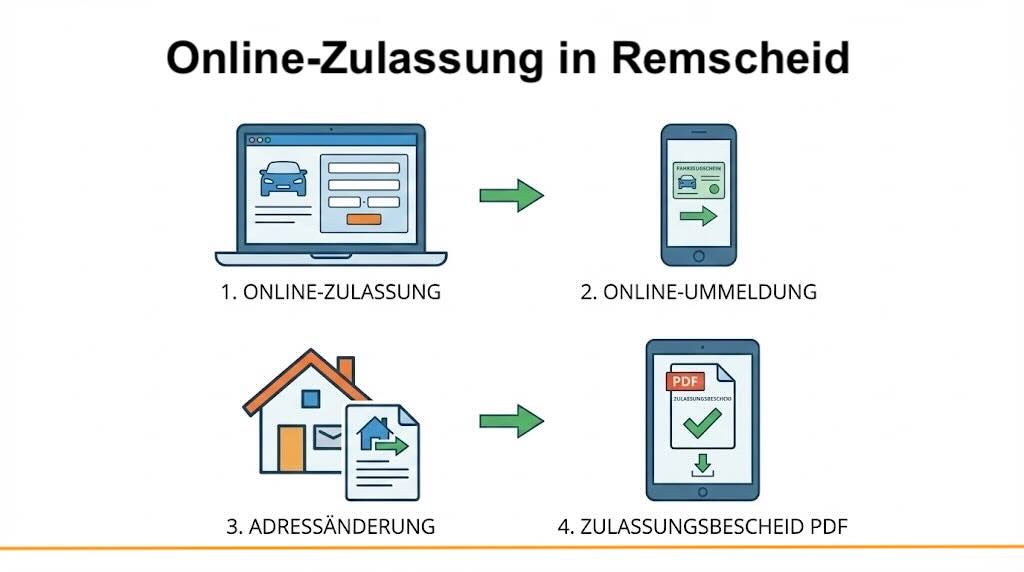 Online Zulassungsverfahren wie Zulassung, Ummeldung, Adressänderung oder Wiederzulassung in Remscheid