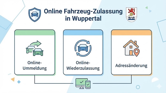 Online Zulassungsverfahren wie Zulassung, Ummeldung, Adressänderung oder Wiederzulassung in Wuppertal
